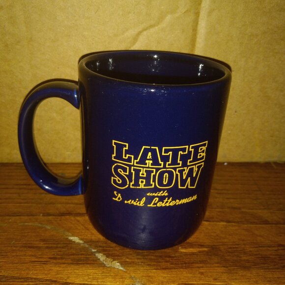Late Show With David Letterman Coffee Tea Mug 12 Ounces Cobalt Blue Yellow - Picture 1 of 6